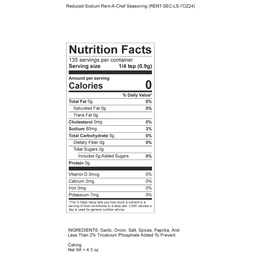 Reduced Sodium All Purpose Seasoning | Pack of 24 | 4.3 oz | Gluten Free | A-Rent-A-Chef