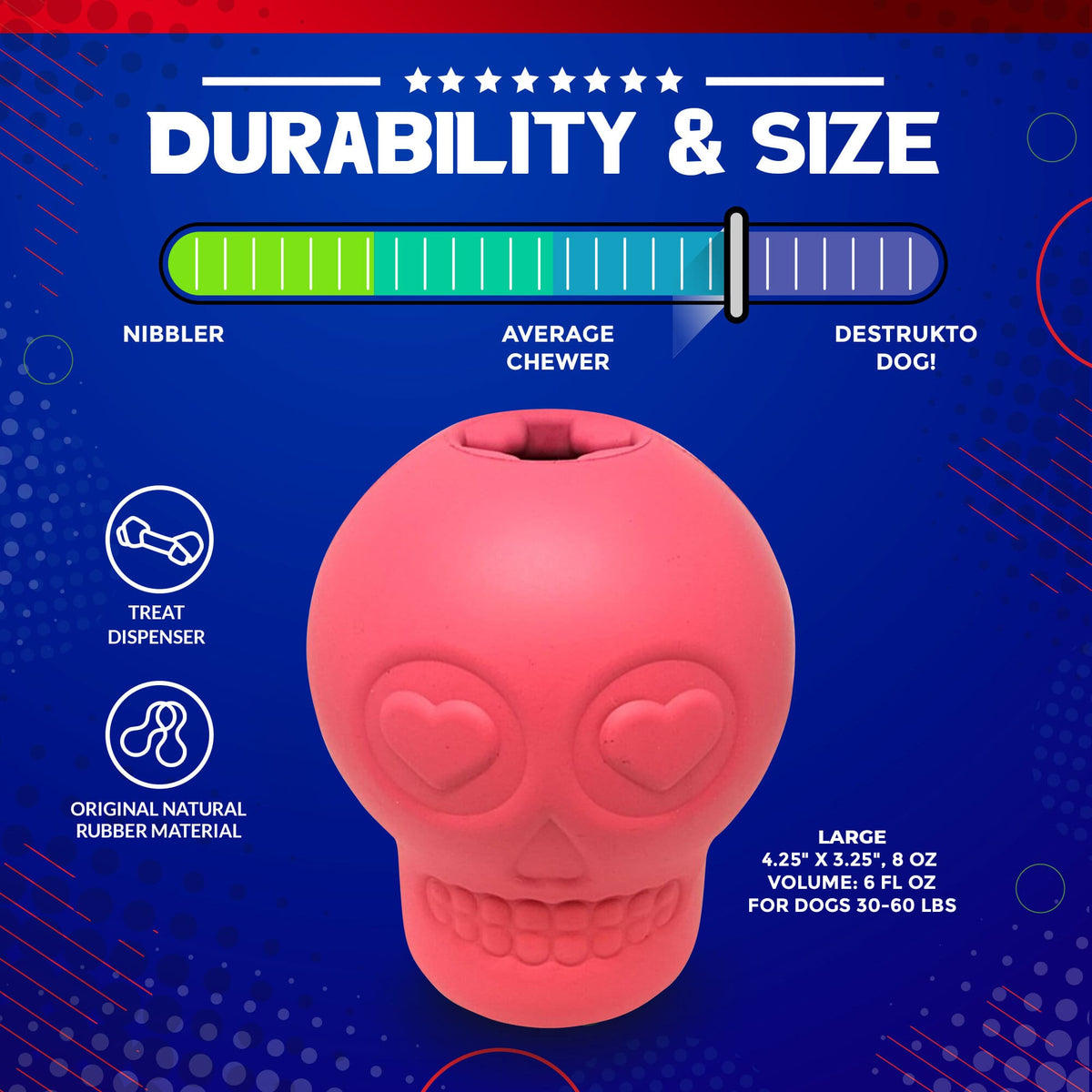 Sugar Skull Dog Chew Toy & Treat Dispenser - USA Made | SodaPup