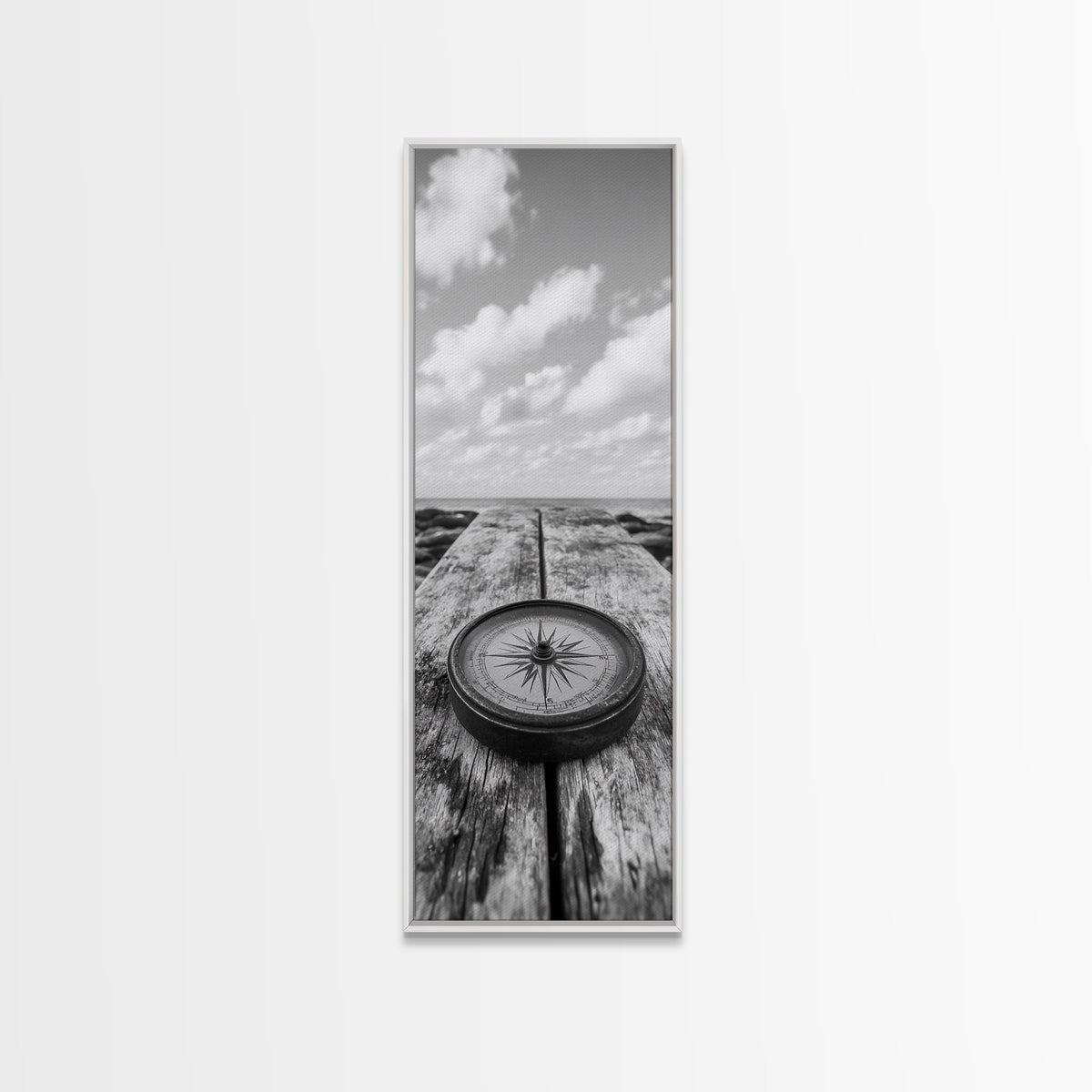 Vintage Compass, Weathered Wood, Ocean Horizon, Canvas Print, Nautical Wall Art, Study Room Decor, Travel Adventure Theme, Library Decor
