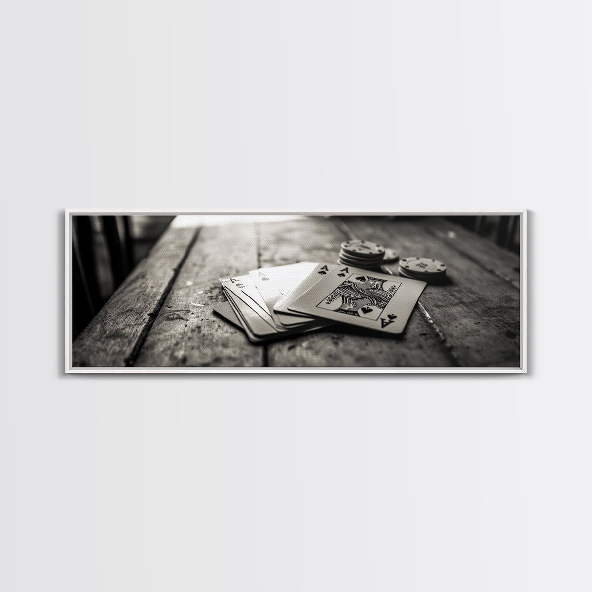 Poker Aces, Casino Vibes, Vintage Cards, Framed Canvas Print, Game Room Art, Man Cave Decor, Moody Black and White Wall Art