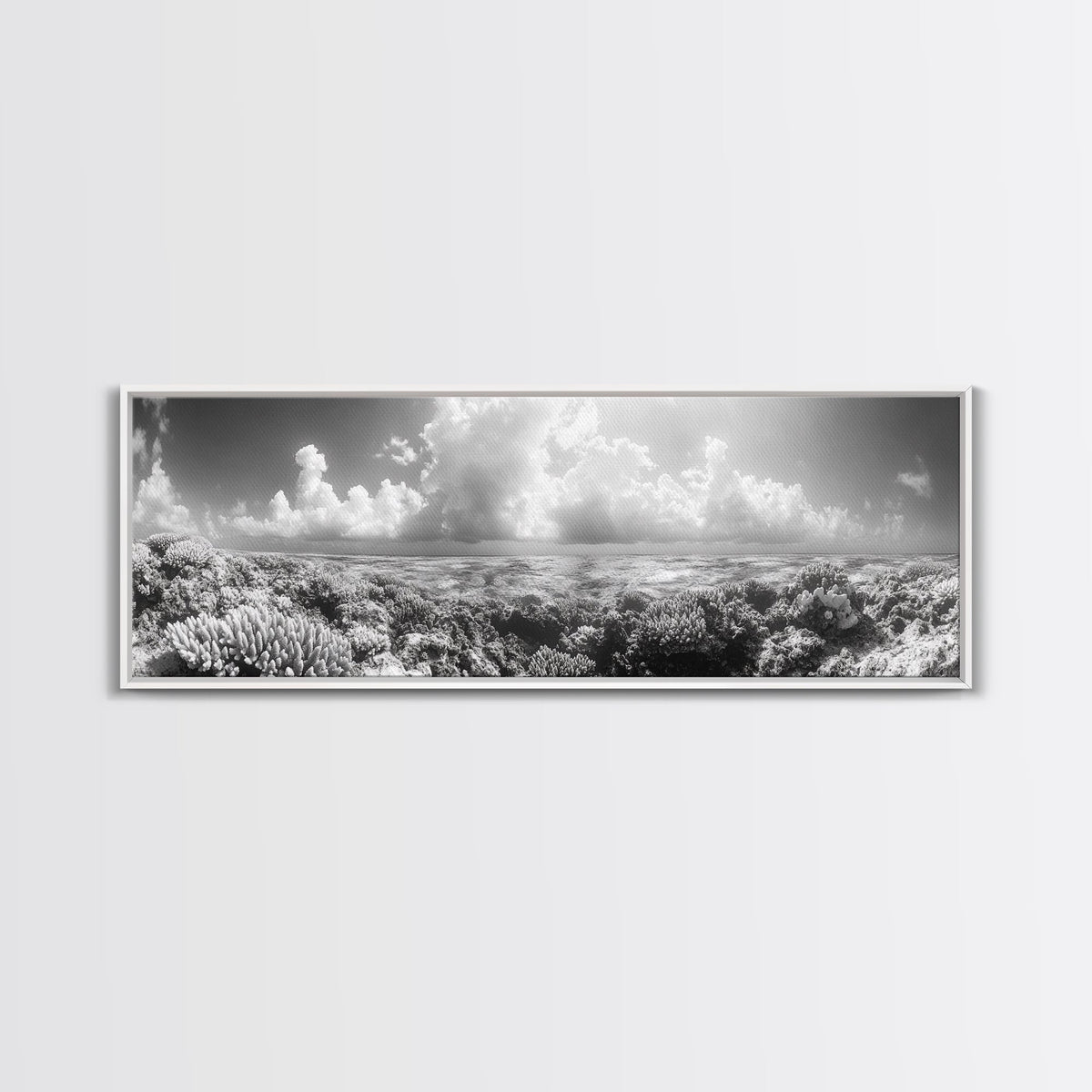 Coral Reef, Ocean Horizon, Cloudscape, Canvas Print, Underwater Nature Photography, Bathroom Wall Art, Marine Coastal Decor