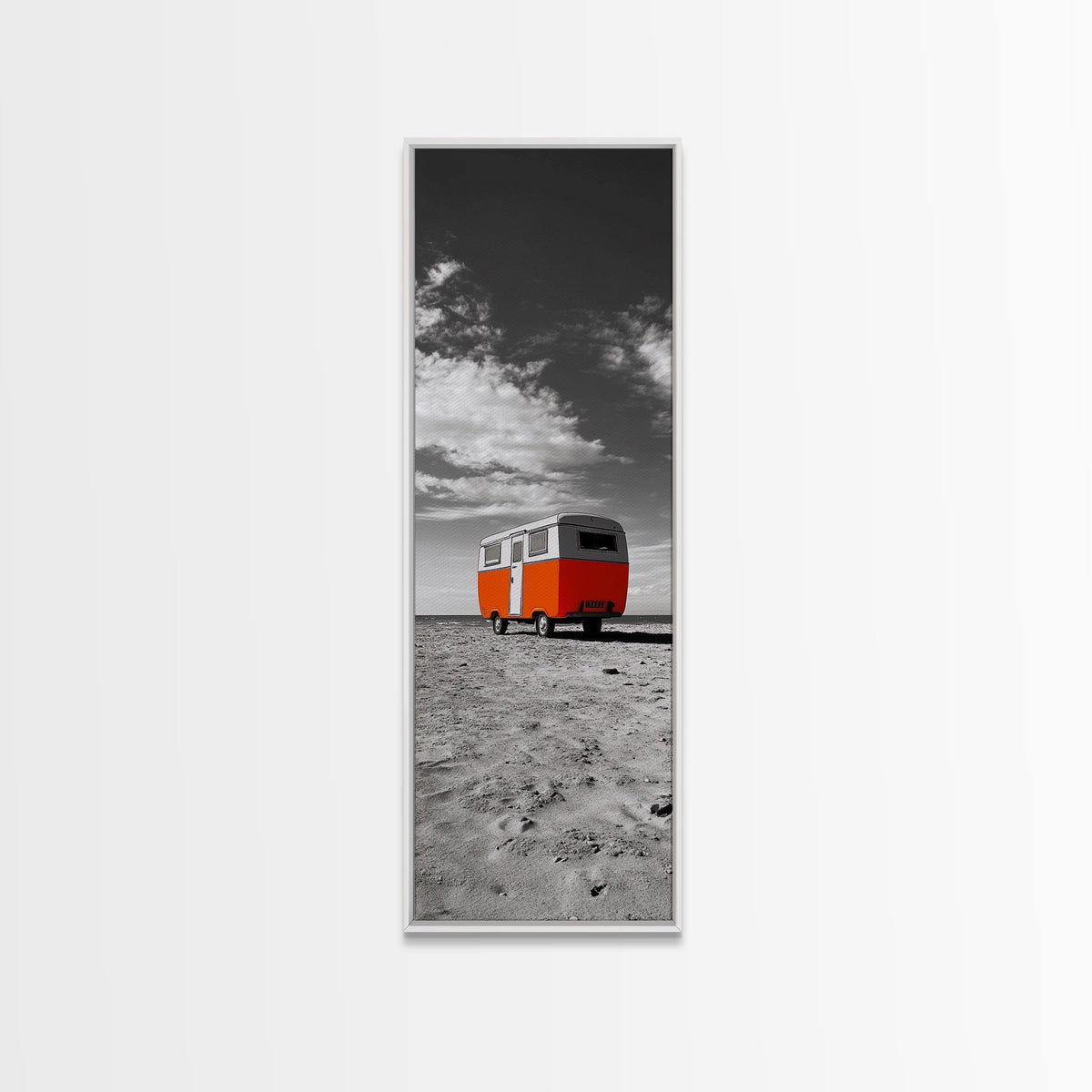 Coastal Camper Van, Beach Road Trip Art, Travel Lover Gift, Framed Canvas Print, Minimalist Seaside Decor, Van Life Wall Art, Entryway Art