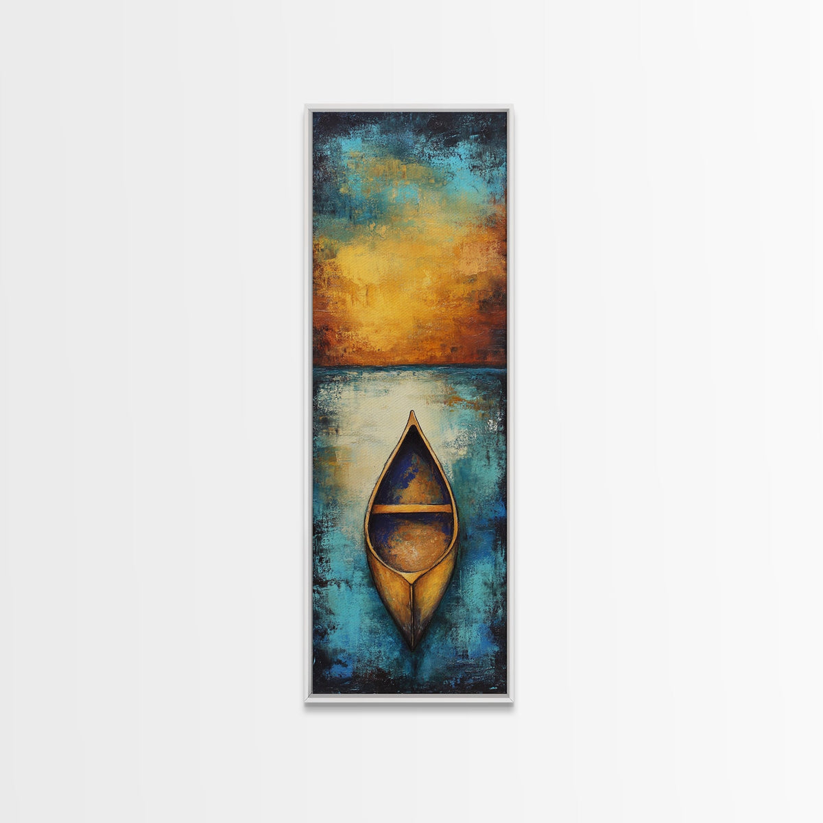 Misty Lake Canoe Framed Canvas Print Coastal Landscape Art Moody Art Lake Tahoe Art Nautical Wall Art Cottagecore Art