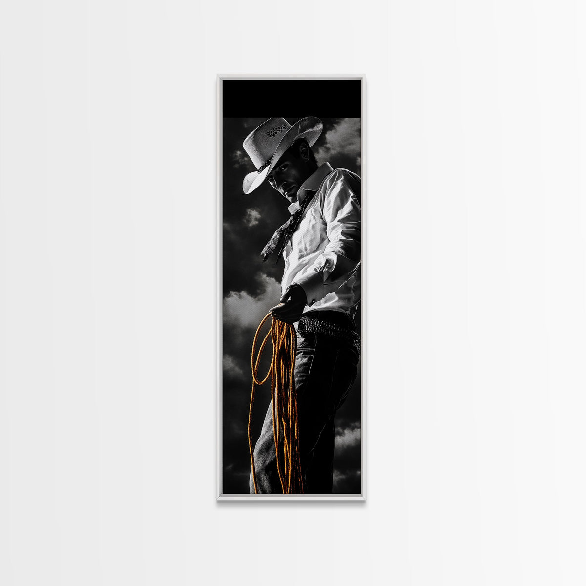 Cowboy Roping Art, Framed Canvas Print, western décor, rustic wall art, moody art, cowgirl painting, gift idea,southwest wall art