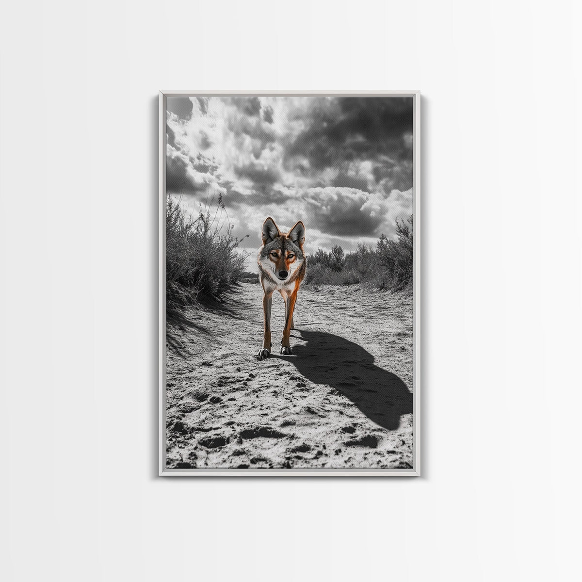 Desert Wolf, Wildlife Painting, Moody Art, Southwest Wall Art, Rustic Decor, Nature Scene, Canvas Print, Farmhouse Art