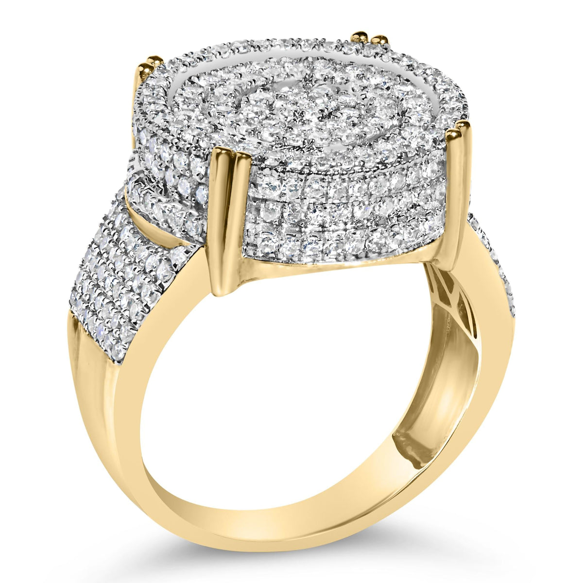 Men's 10K Yellow Gold 2-1/10 Cttw Diamond Concentric Circles Cocktail Ring