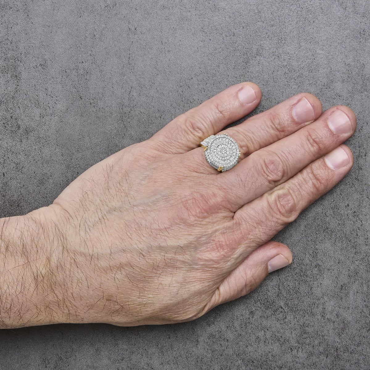 Men's 10K Yellow Gold 2-1/10 Cttw Diamond Concentric Circles Cocktail Ring