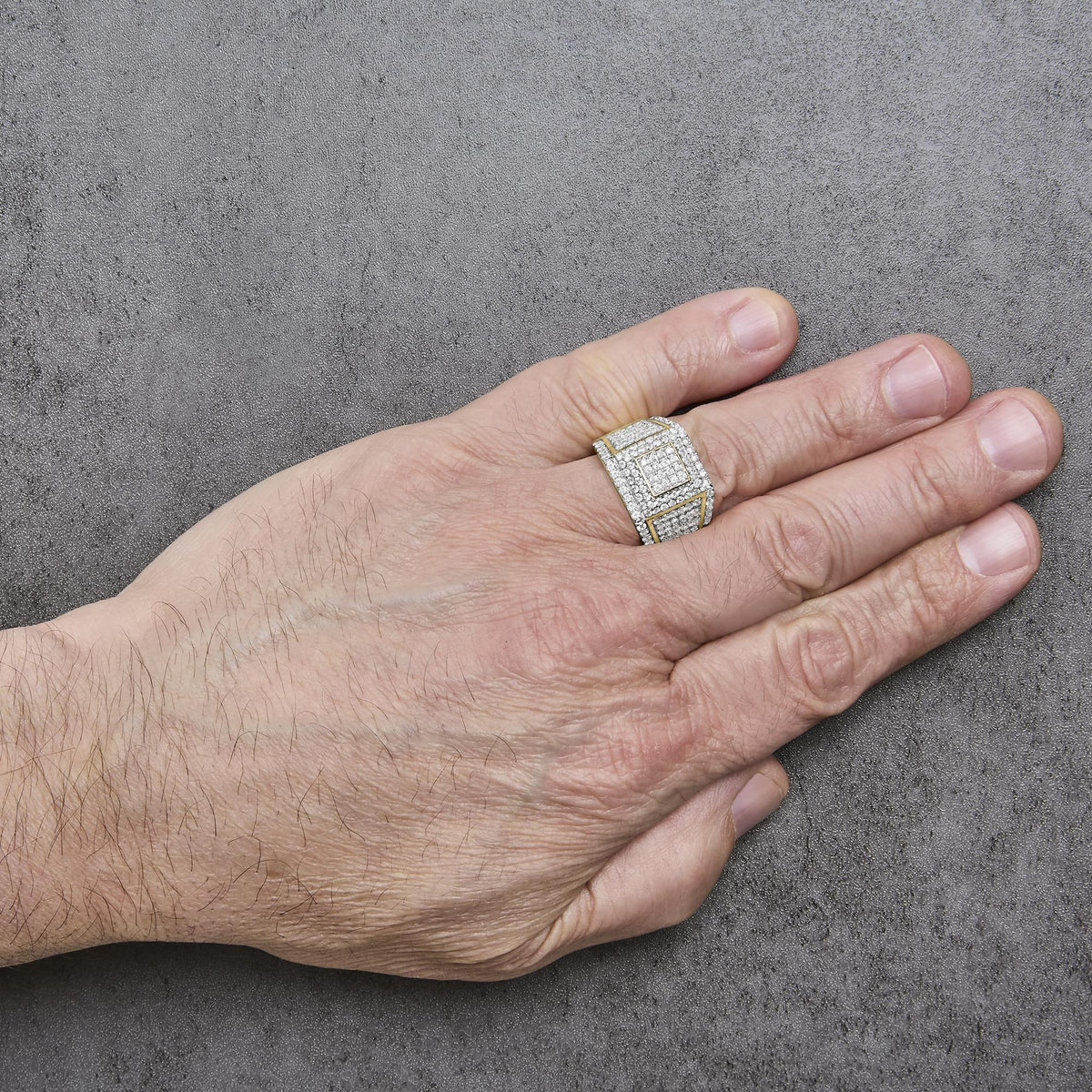 10K Yellow Gold 2-1/2 Cttw Diamond Pave Geometric Cocktail Ring