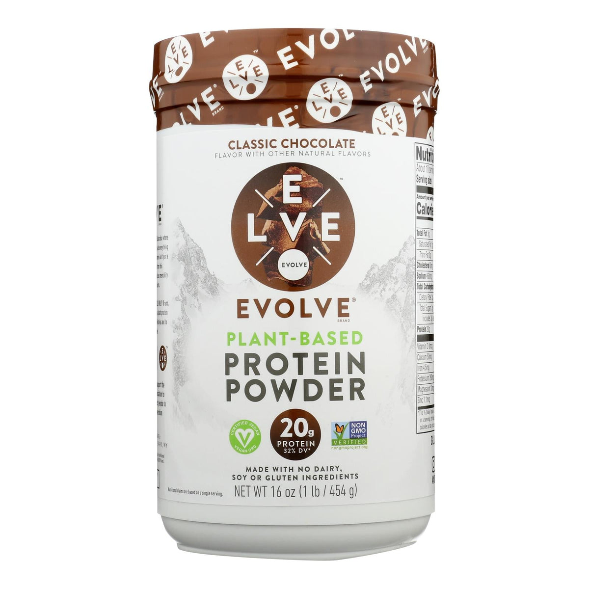 Evolve - Real Plant-Powered Classic Chocolate Flavor Protein Powder - 1 Each - 16 Oz