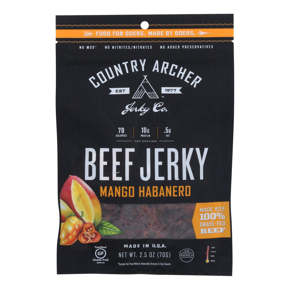 Country Archer Mango Habanero Beef Jerky, 2.5 oz (Case of 12)