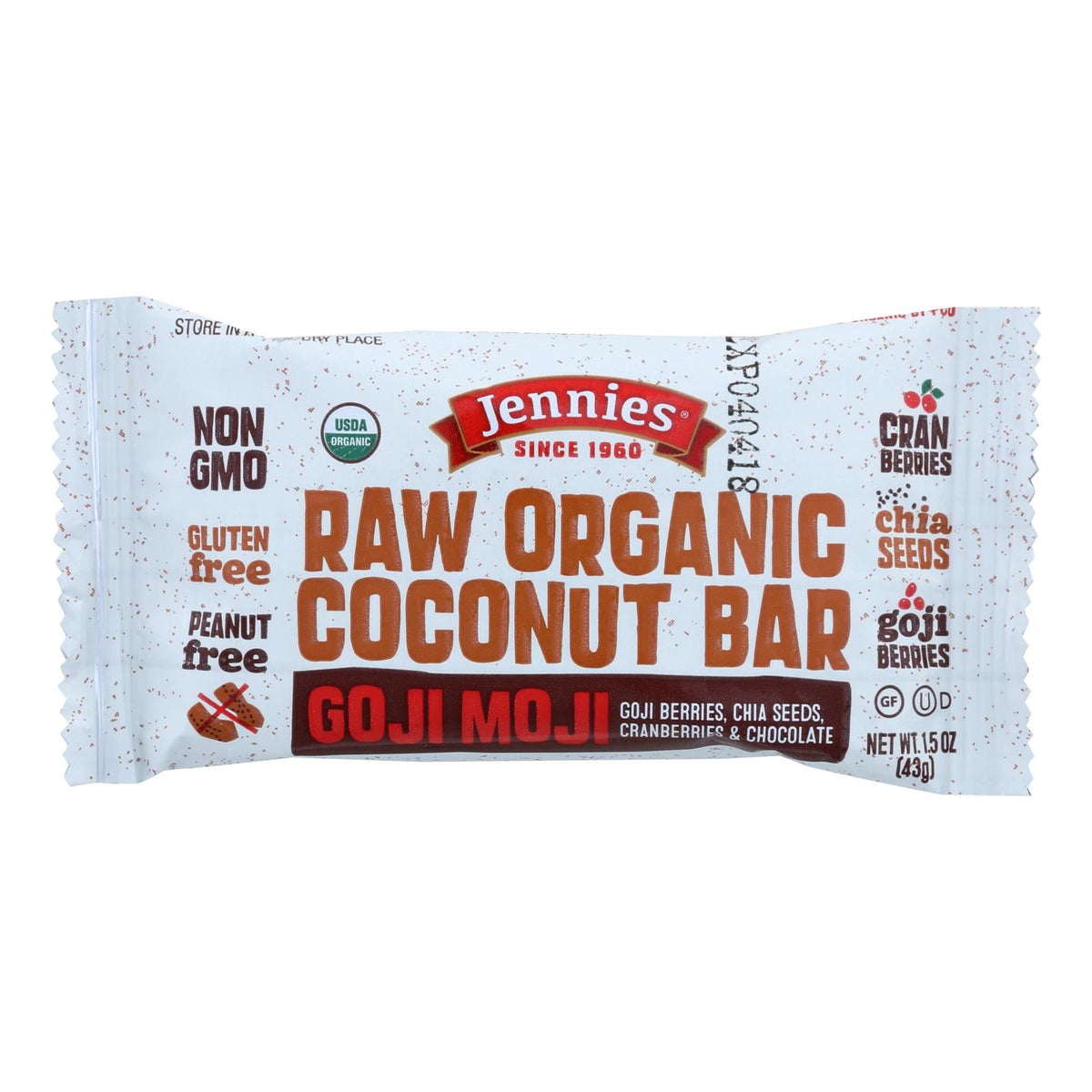 Jennies Organic Goji Moji Raw Coconut Bar, 1.5 oz (Case of 12)