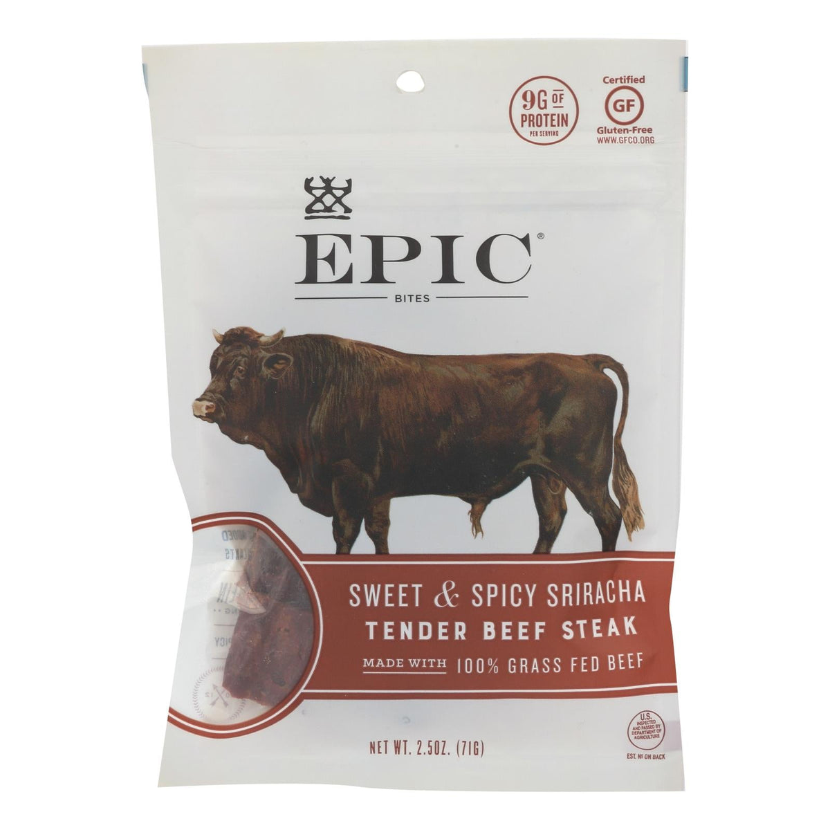 Epic Sweet and Spicy Sriracha Tender Beef Steak Jerky Bites (Pack of 8 - 2.5 Oz.)