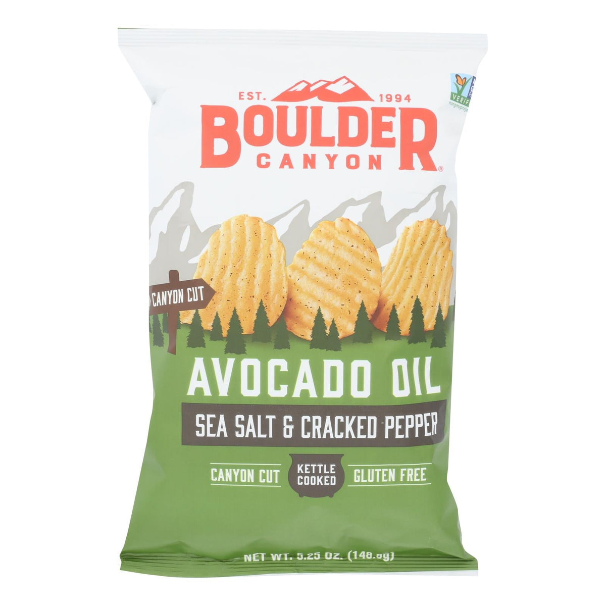 Boulder Canyon Avocado Oil (Pack of 12) 5.25 Oz Canyon Cut Potato Chips - Sea Salt and Cracked Pepper