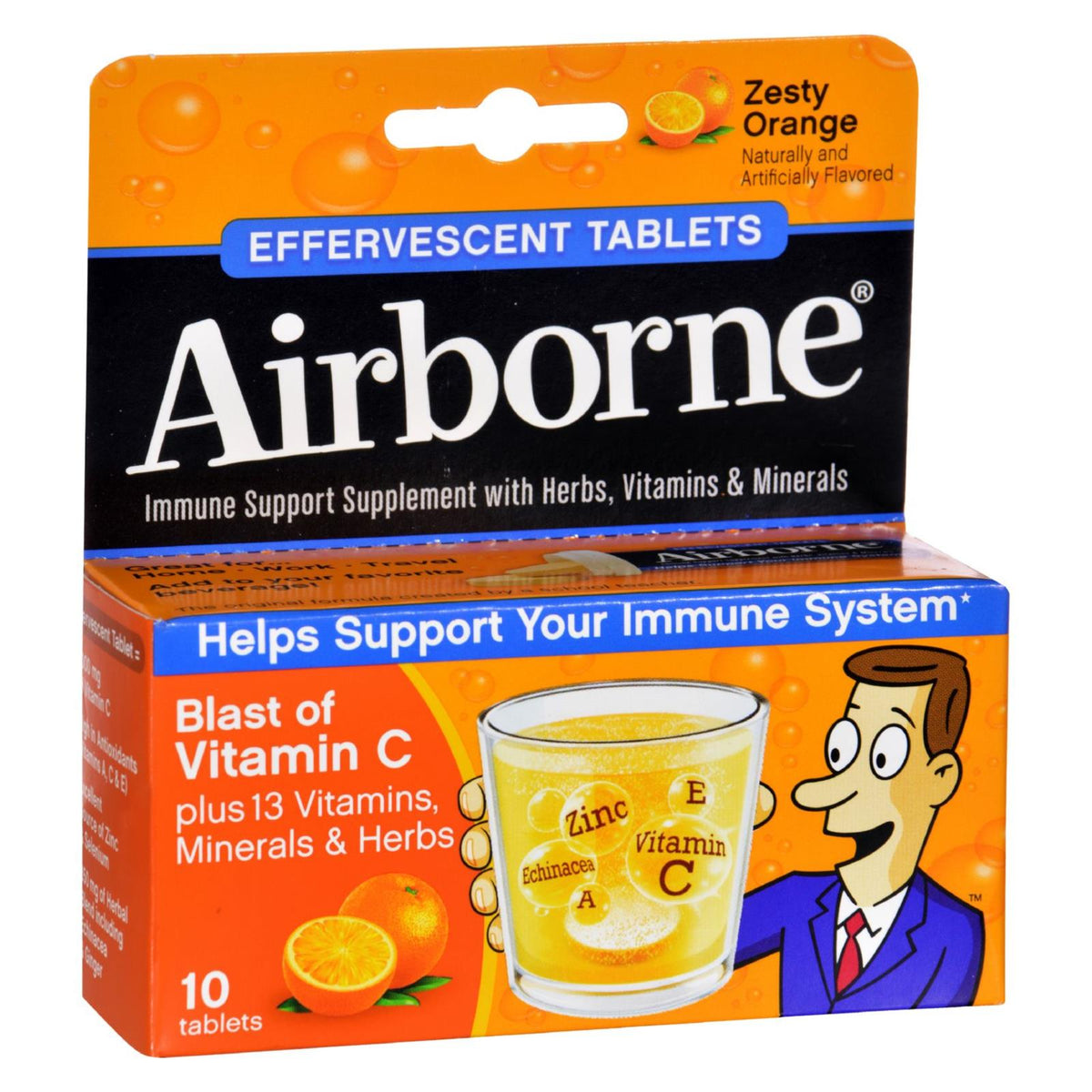Airborne Vitamin C Effervescent Tablets (Pack of 10) - Zesty Orange