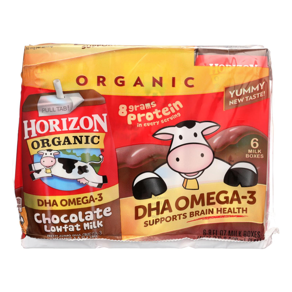 Horizon Organic Dairy Milk (Pack of 3) - Chocolate Lowfat 1% Plus DHA Omega-3, 6/8 Oz