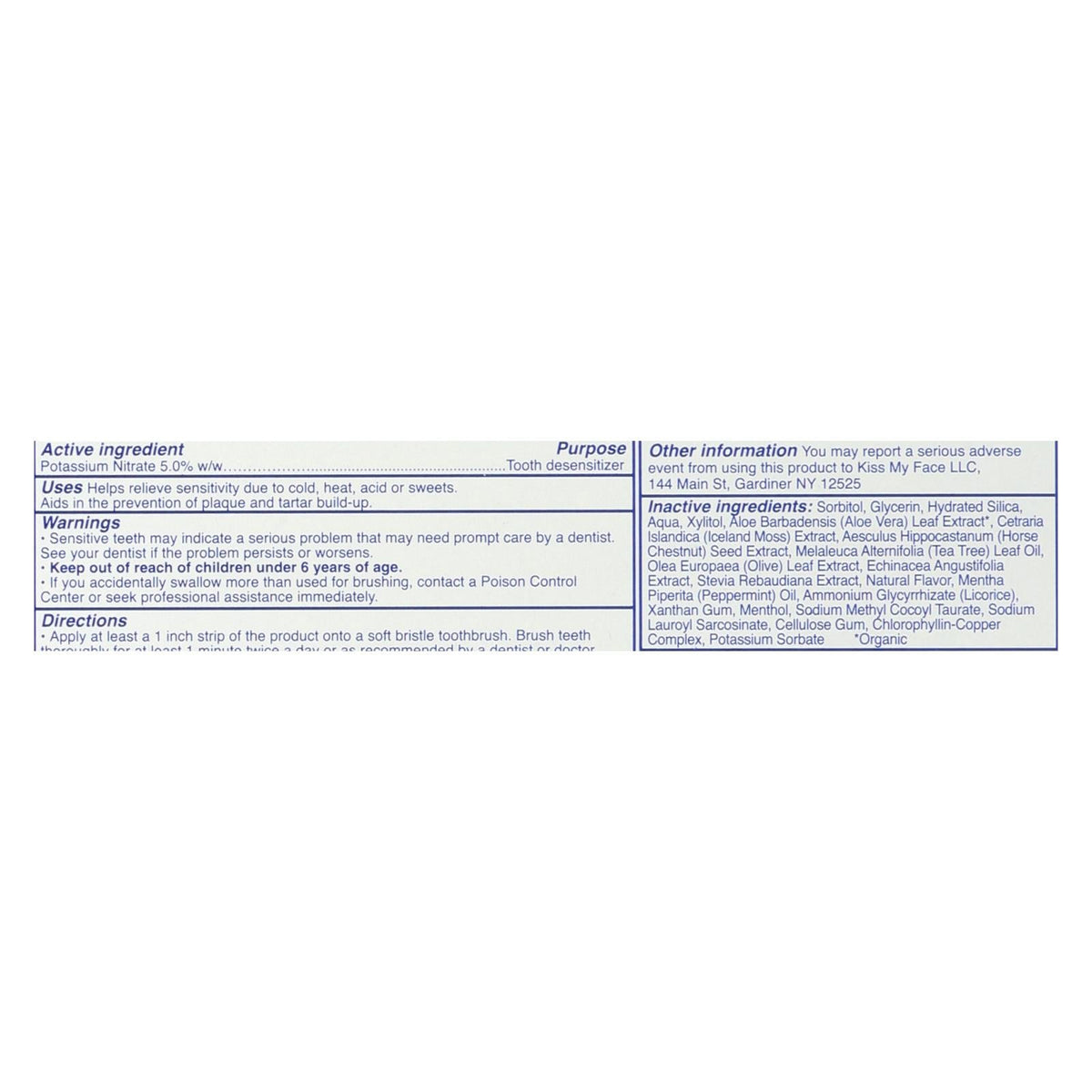 Kiss My Face Sensitive Fluoride-Free Gel Toothpaste, 4.5 oz
