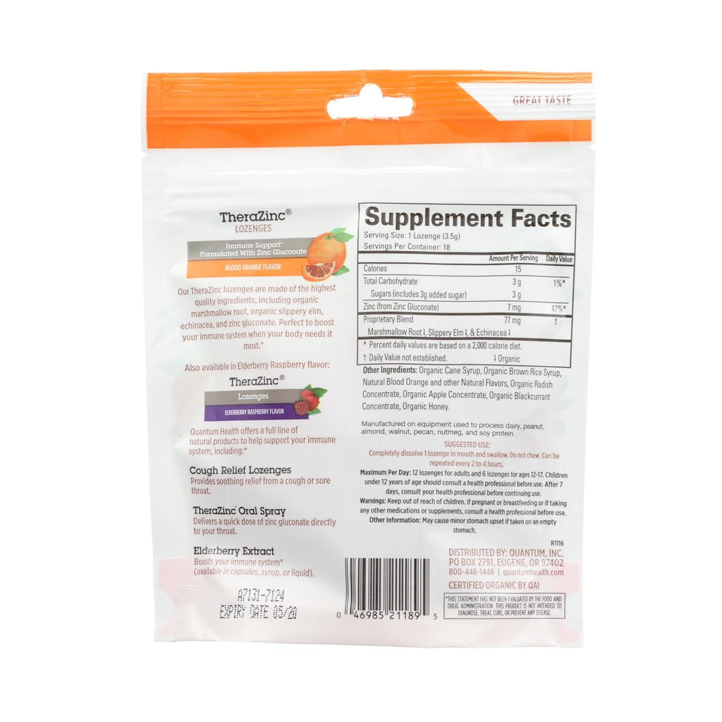 Quantum Health Thera-Zinc Lozenges, Blood Orange, 18 ct