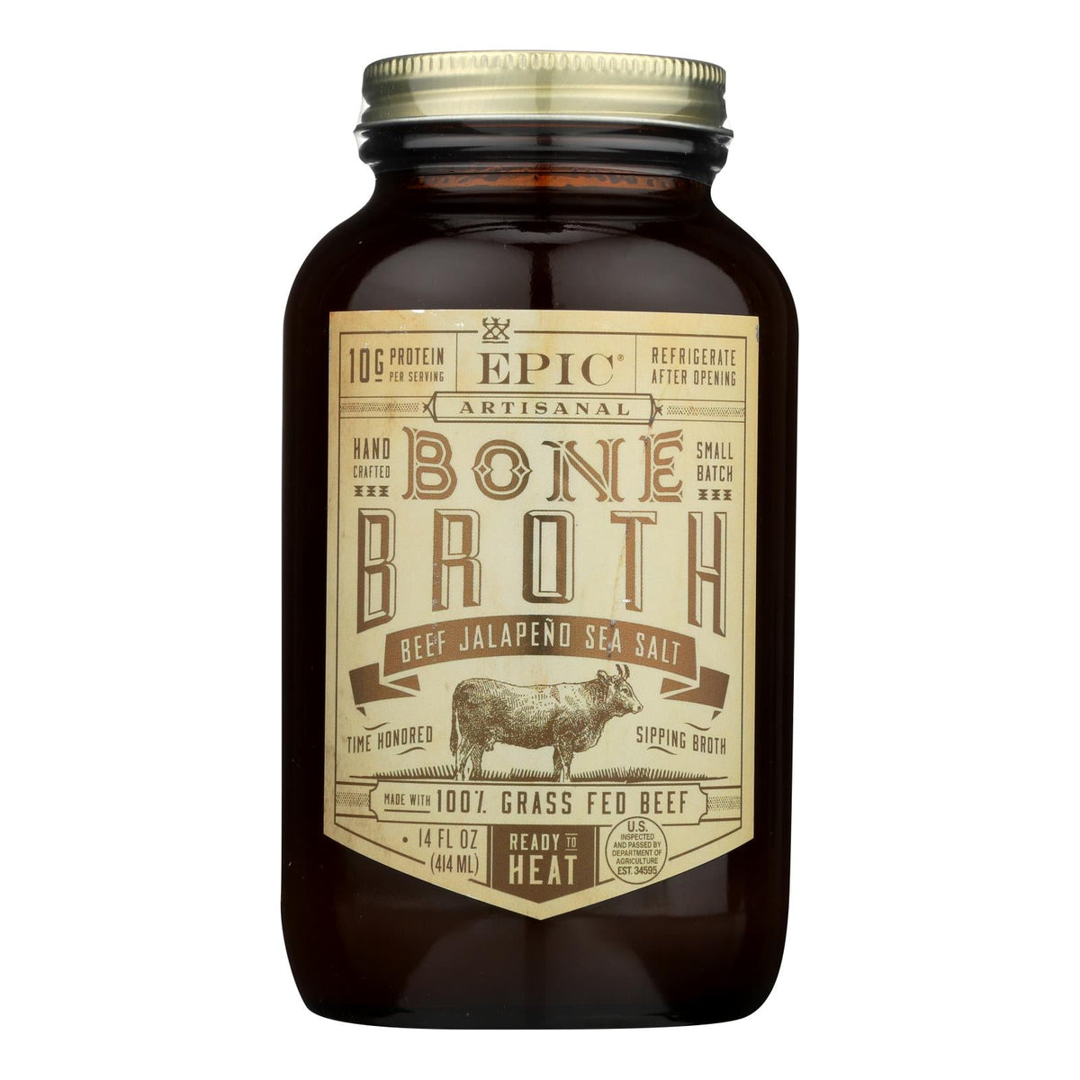 Epic Beef Bone Broth, Jalapeno Sea Salt, 14 fl oz (Case of 6)