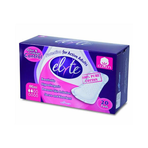 Elyte Light Cotton Incontinence Pads (Pack of 20) - Mini Size 4in x 8in
