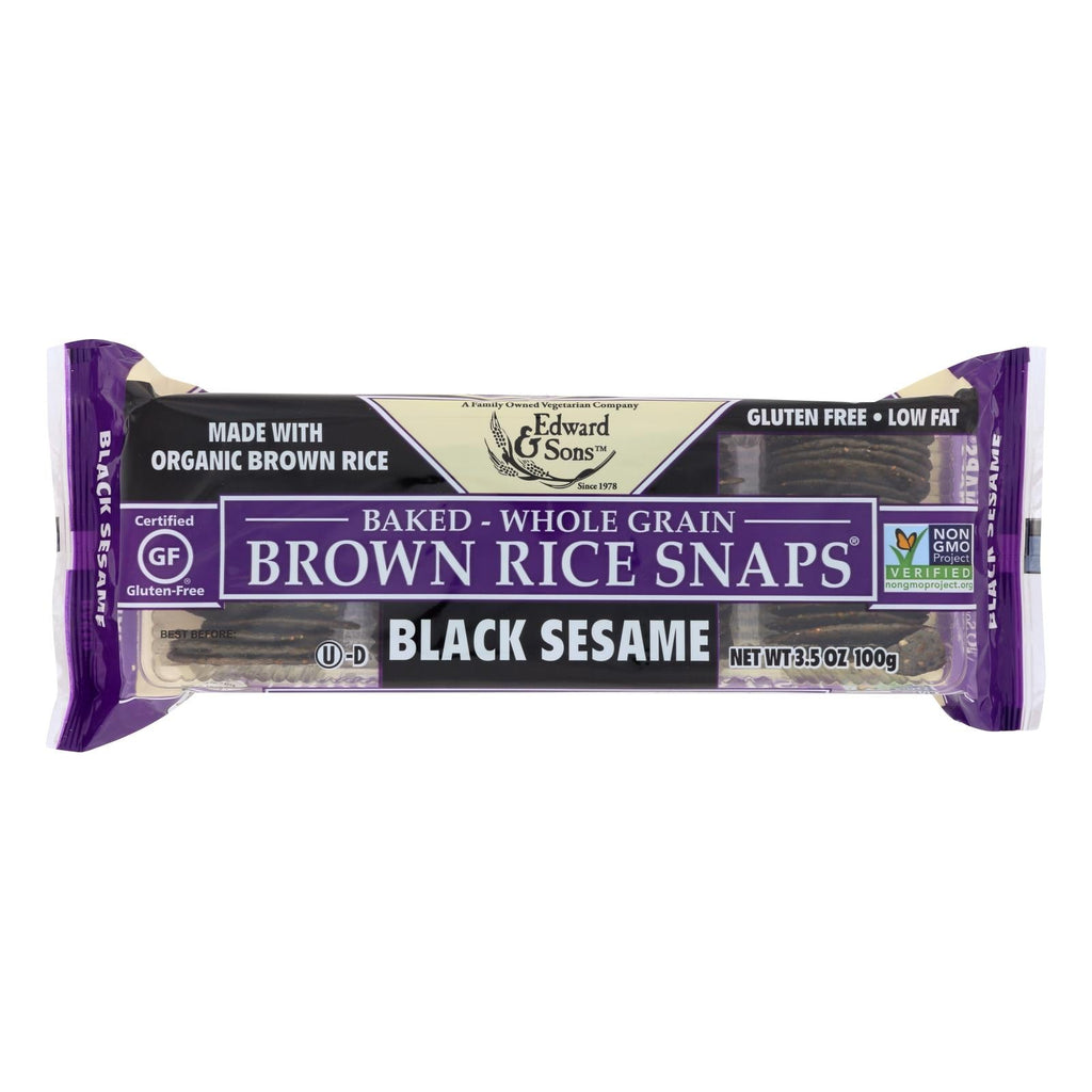 Edward & Sons Brown Rice Snaps, Black Sesame, 3.5 oz (Case of 12)