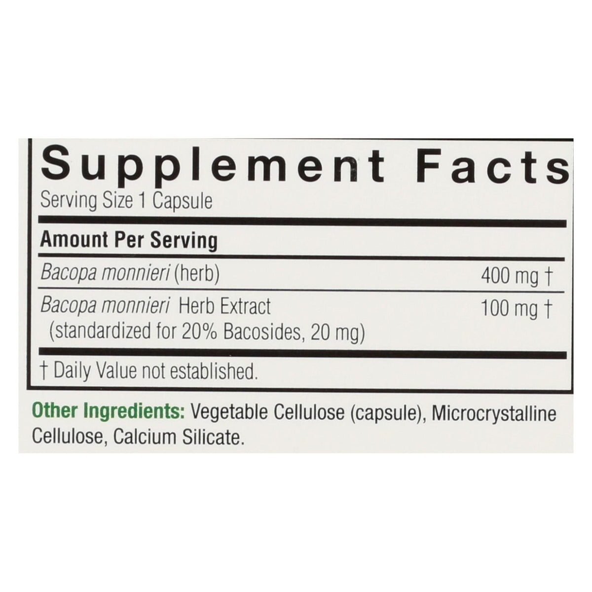 Nature's Answer Bacopa 500 mg, 90 Veggie Capsules