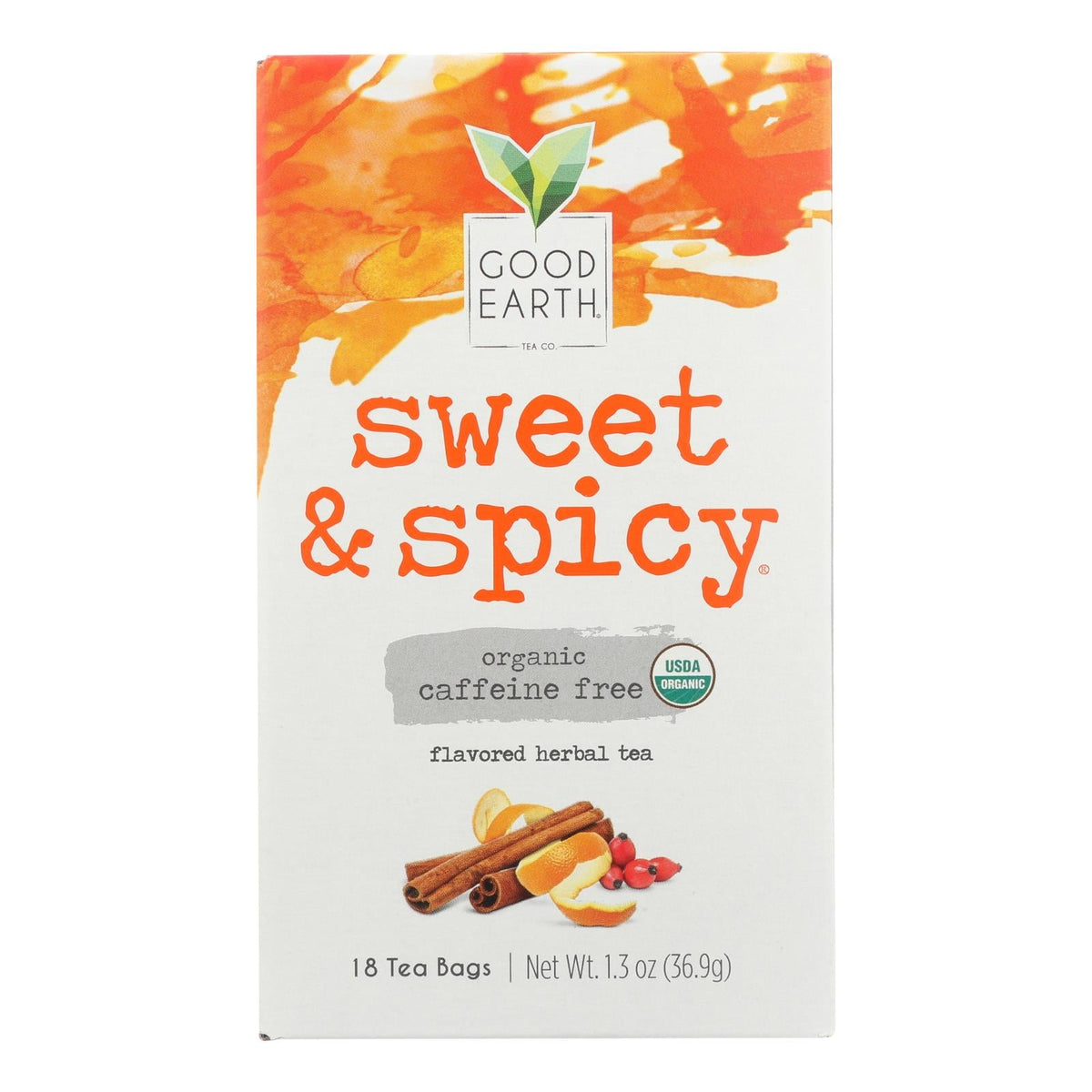 Good Earth Organic Sweet & Spicy Herbal Tea, Caffeine Free, 18 ct (Case of 6)