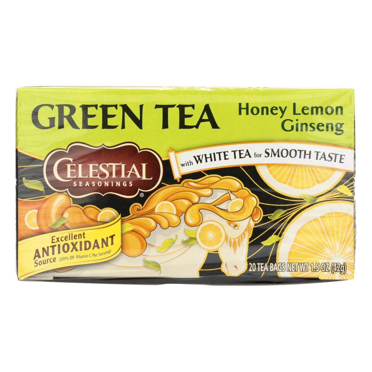 Celestial Seasonings Honey Lemon Ginseng Green Tea with White Tea, 20 ct (Case of 6)
