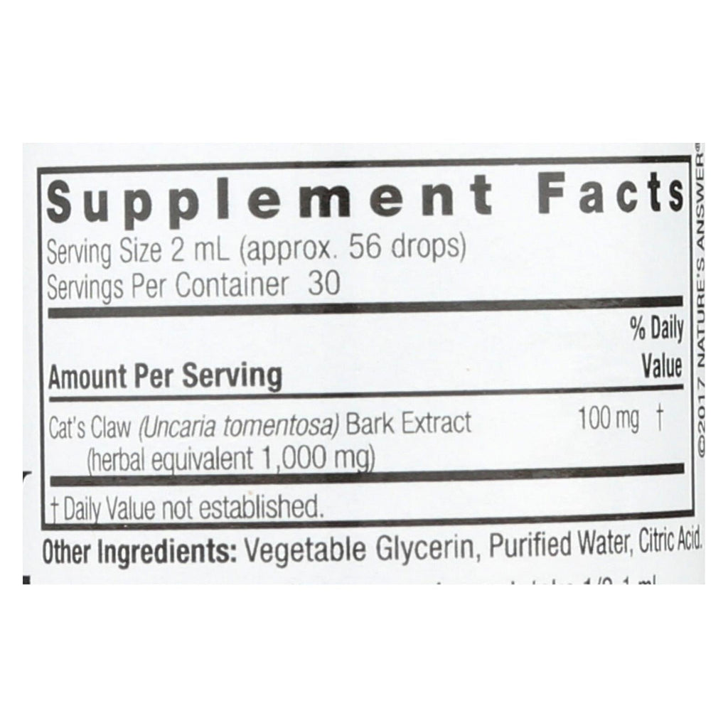 Nature's Answer Alcohol Free Cat's Claw Inner Bark, 2 fl oz