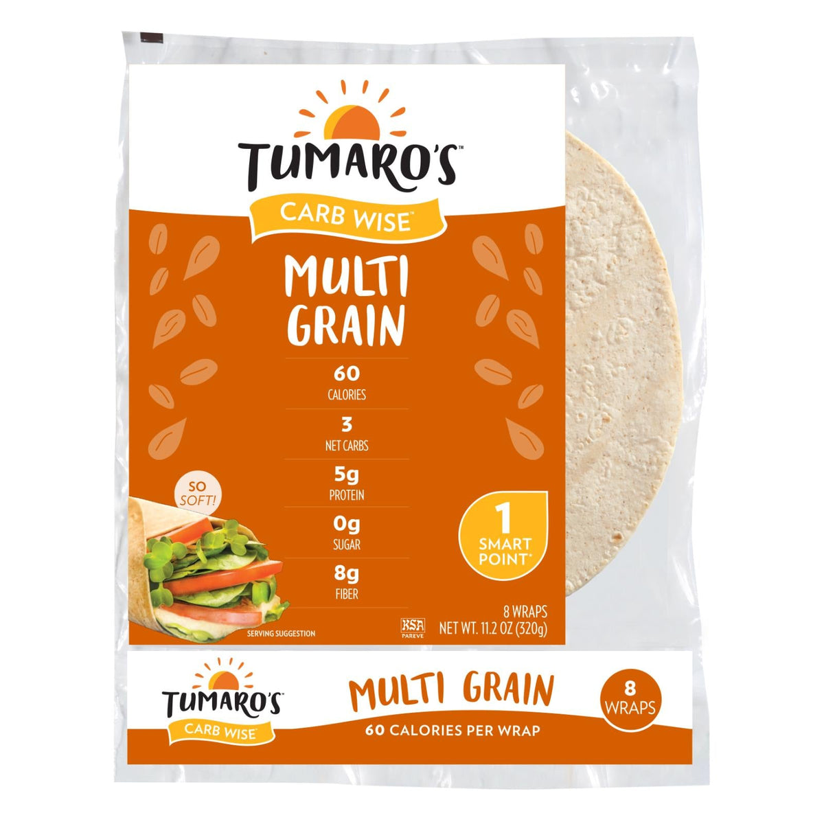Tumaro's 8 Inch Multi Grain Carb Wise Wraps, 8 ct (Case of 6)
