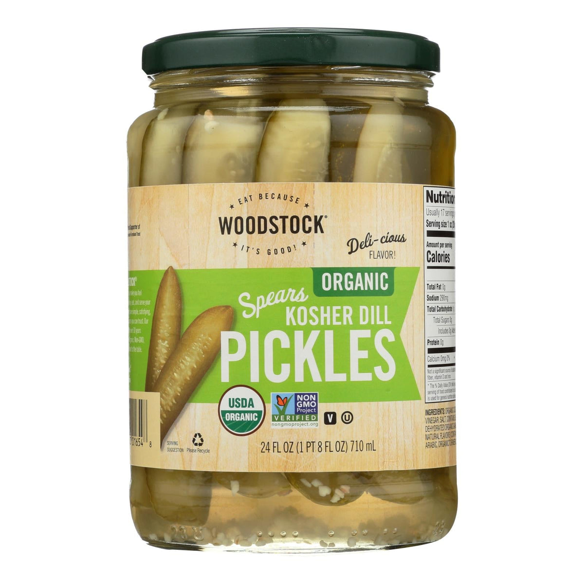 Woodstock Organic Kosher Dill Pickle Spears, 24 fl oz (Case of 6)
