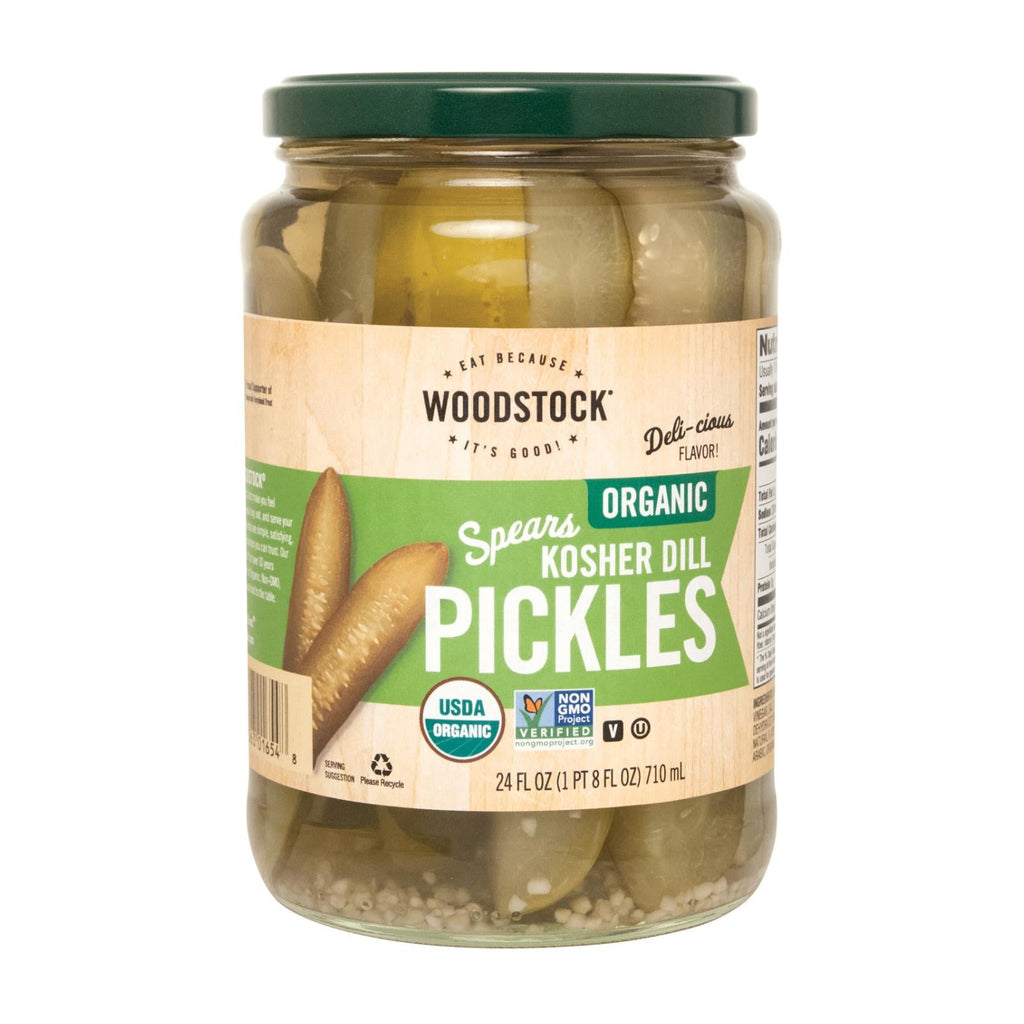 Woodstock Organic Kosher Dill Pickle Spears, 24 fl oz (Case of 6)
