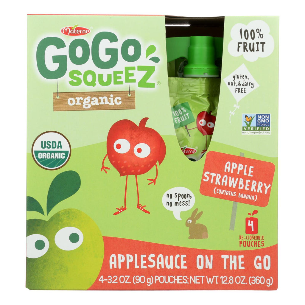 GoGo squeeZ Apple Strawberry Applesauce, 3.2 oz (Case of 12)