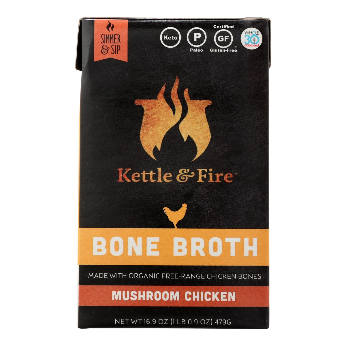 Kettle & Fire Mushroom Chicken Bone Broth, 16.9 oz (Case of 6)