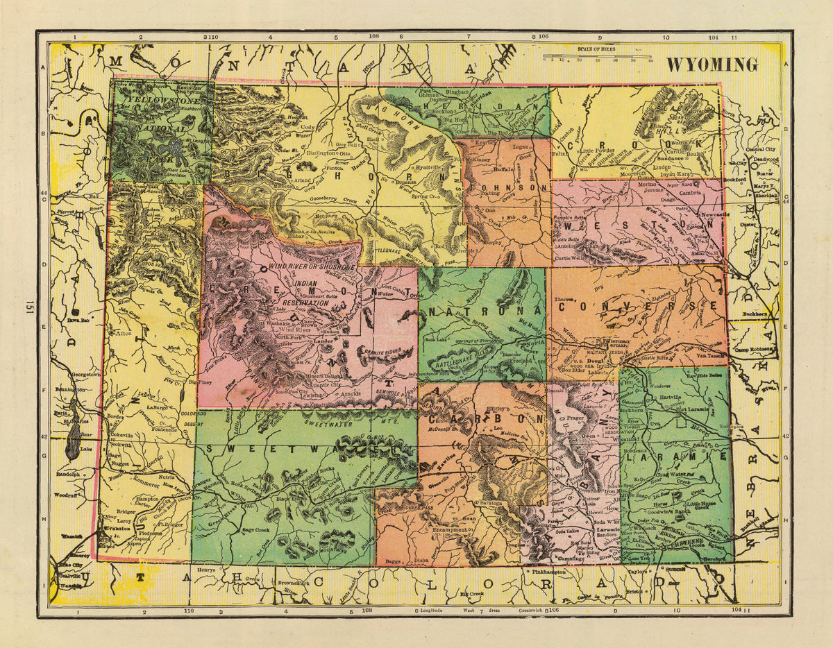 Vintage Map of Wyoming 1909