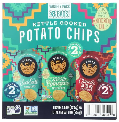 Siete Kettle-Cooked Potato Chips Variety Pack, 6 x 1.5 oz (Case of 3)
