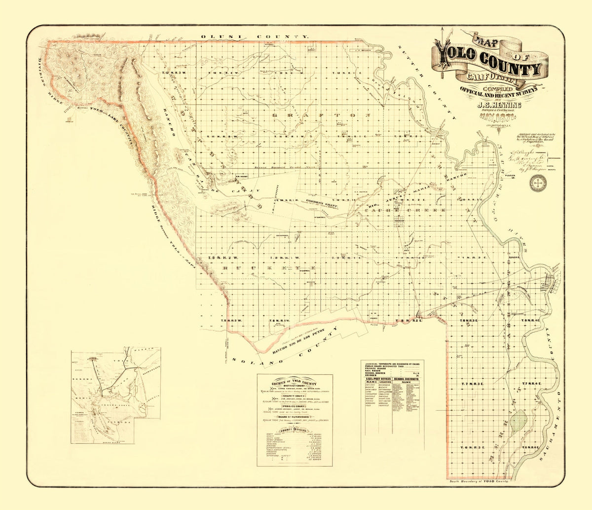 Vintage Map of Yolo County, California 1871