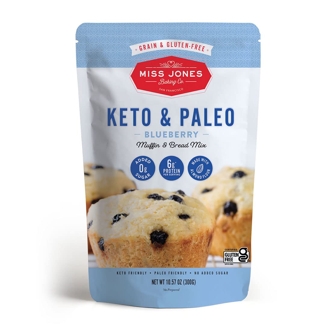 Miss Jones Baking Co Keto Blueberry Muffin Mix, Gluten Free, 10.57 oz (Case of 6)