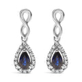 10K White Gold Pear Cut Blue Sapphire and 1/7 Cttw Diamond Infinity Drop and Dangle Earrings (I-J Color, I1-I2 Clarity)
