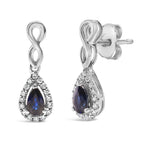 10K White Gold Pear Cut Blue Sapphire and 1/7 Cttw Diamond Infinity Drop and Dangle Earrings (I-J Color, I1-I2 Clarity)
