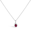 10K White Gold Red Ruby and Diamond Accent Teardrop Pendant Necklace - 18" Inches