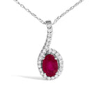 10K White Gold Red Ruby and Diamond Accent Teardrop Pendant Necklace - 18" Inches