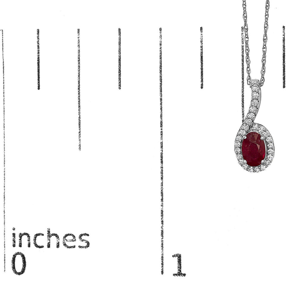 10K White Gold Red Ruby and Diamond Accent Teardrop Pendant Necklace - 18" Inches