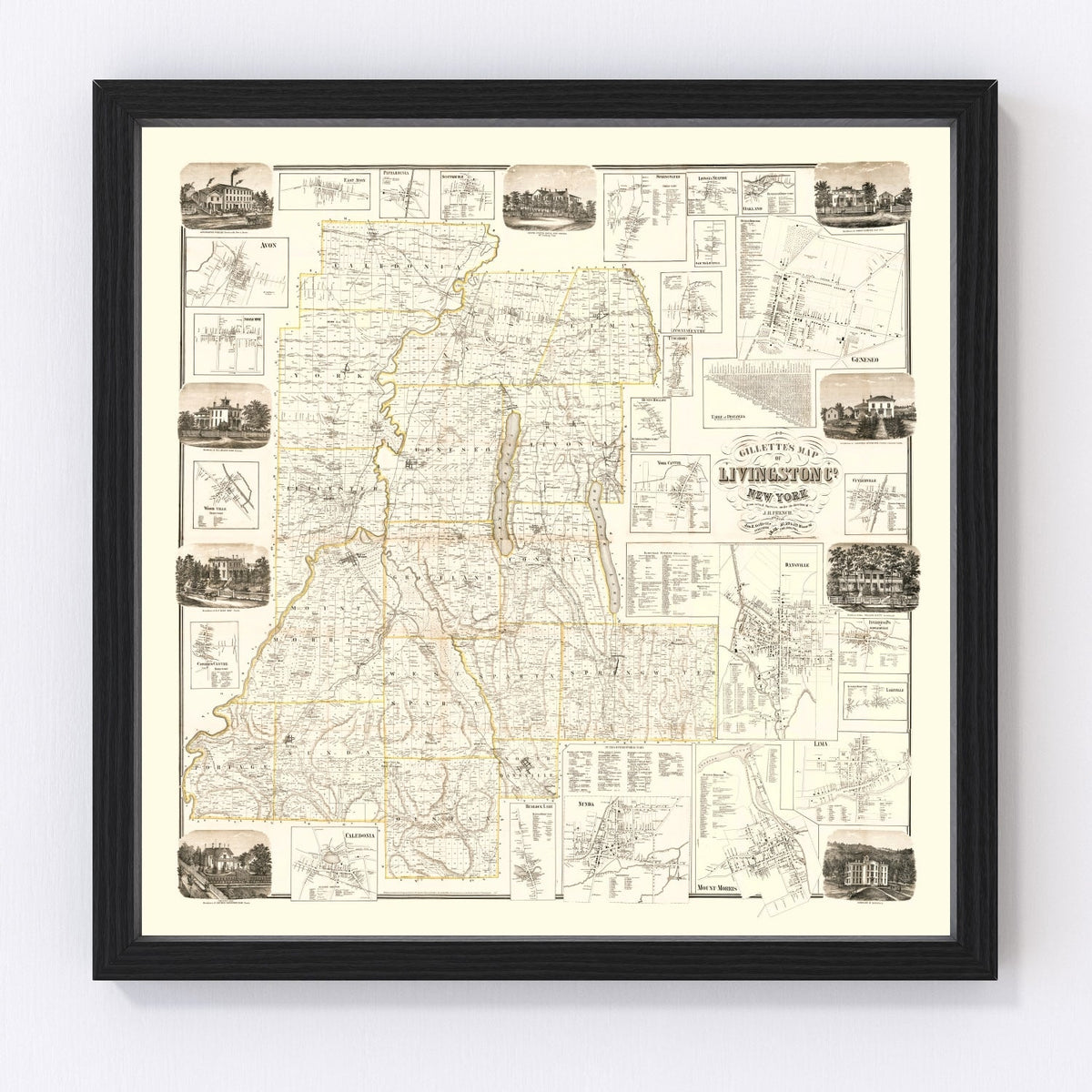 Vintage Map of Livingston County, New York 1858