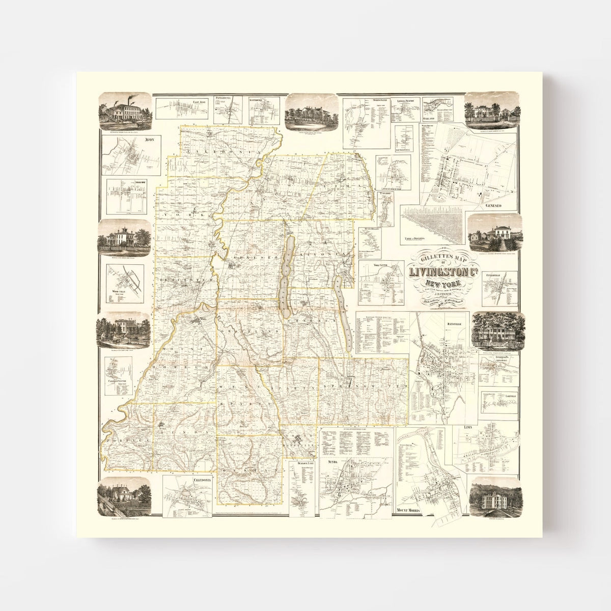 Vintage Map of Livingston County, New York 1858