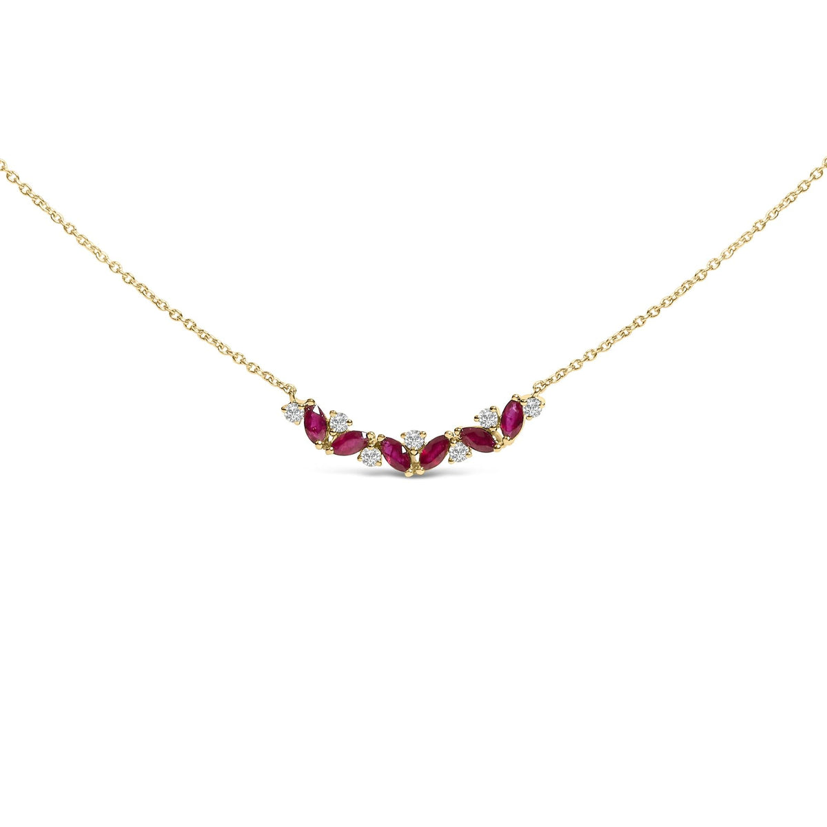 14K Yellow Gold Red Ruby and Diamond Trio Bar Line Necklace (I-J Color, SI2-I1 Clarity) - 18 inch