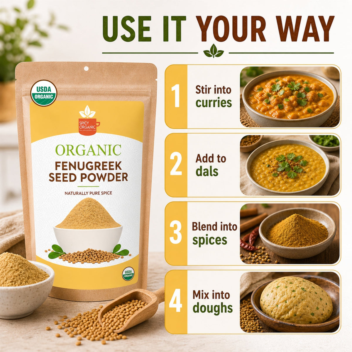 Organic Fenugreek Powder – Ground Methi for Curries & Tea