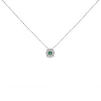 14K White Gold 3.8 MM Green Emerald and 1/3 Cttw Diamond Composite Halo 18" Pendant Necklace (F-G Color, VS2-SI1 Clarity)