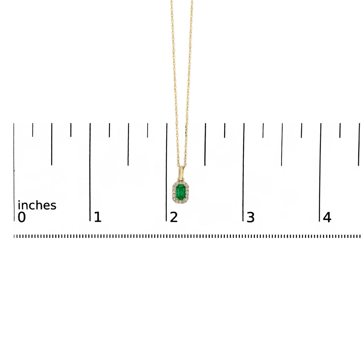 10K Yellow Gold 5x3mm Green Emerald and Diamond Accent Halo Octagonal Shape 18" Pendant Necklace (I-J Color, I1-I2 Clarity)
