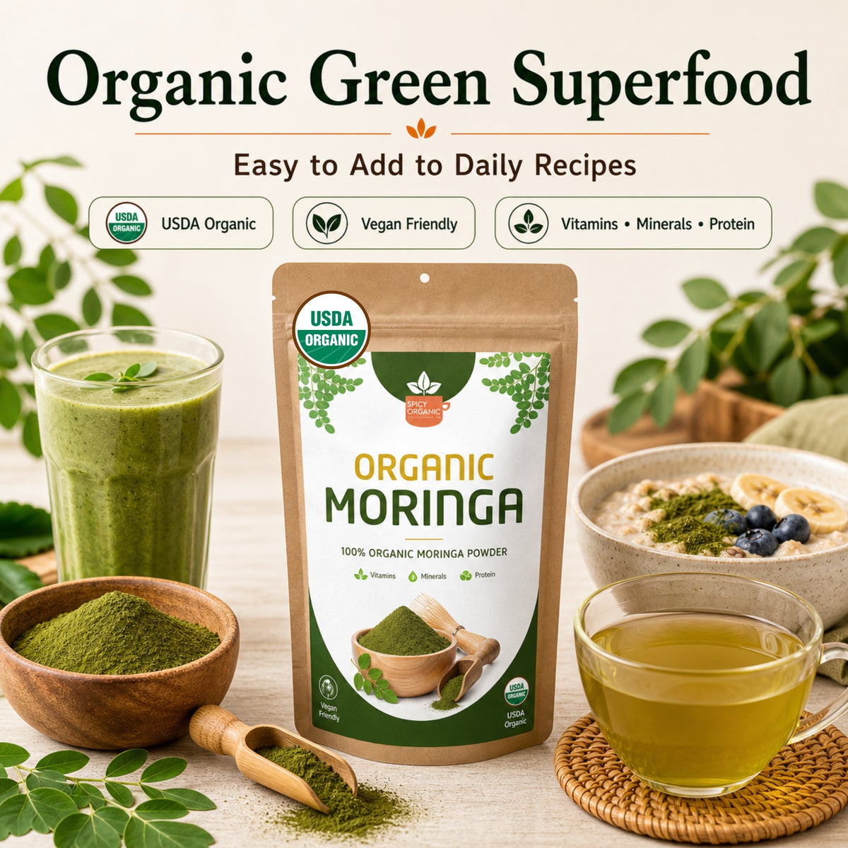 Organic Moringa Powder – For Smoothies & Golden Milk