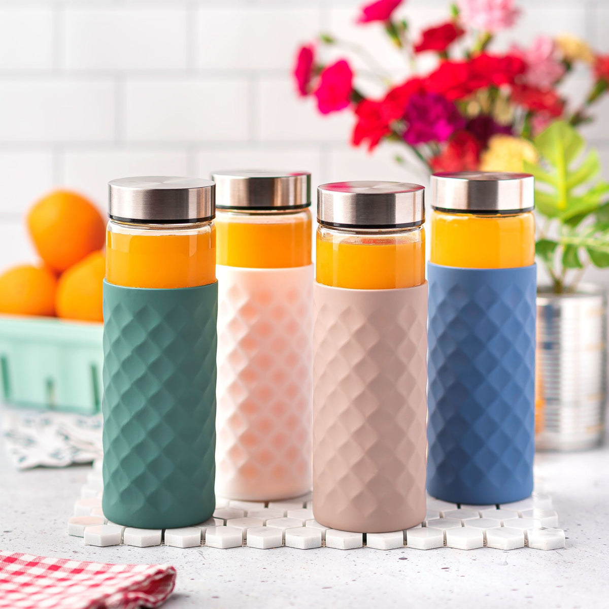 Diamond Lattice Silicone Bottle Sleeves Set, for 16oz Bottles